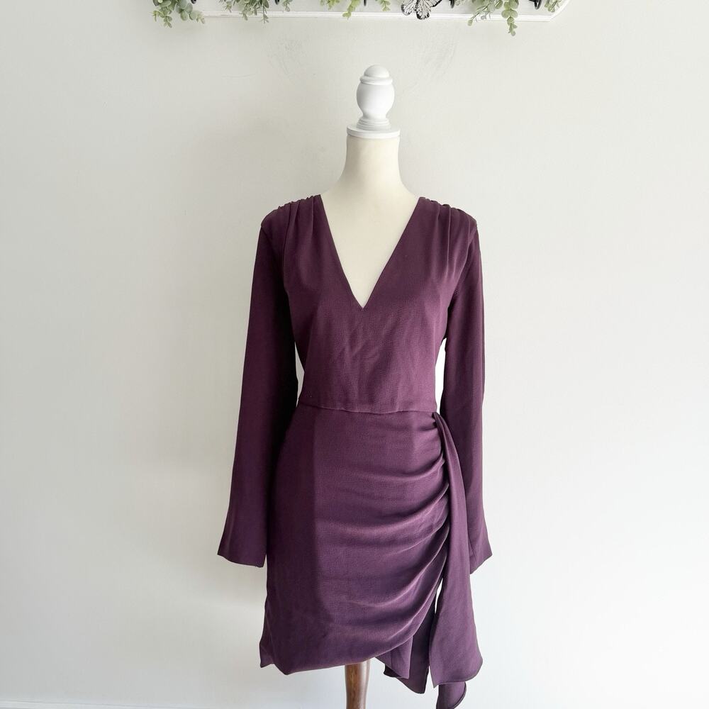Dress the Population Plum Aila Long Sleeve Body-Con Mini Plunge Dress XXL jj70